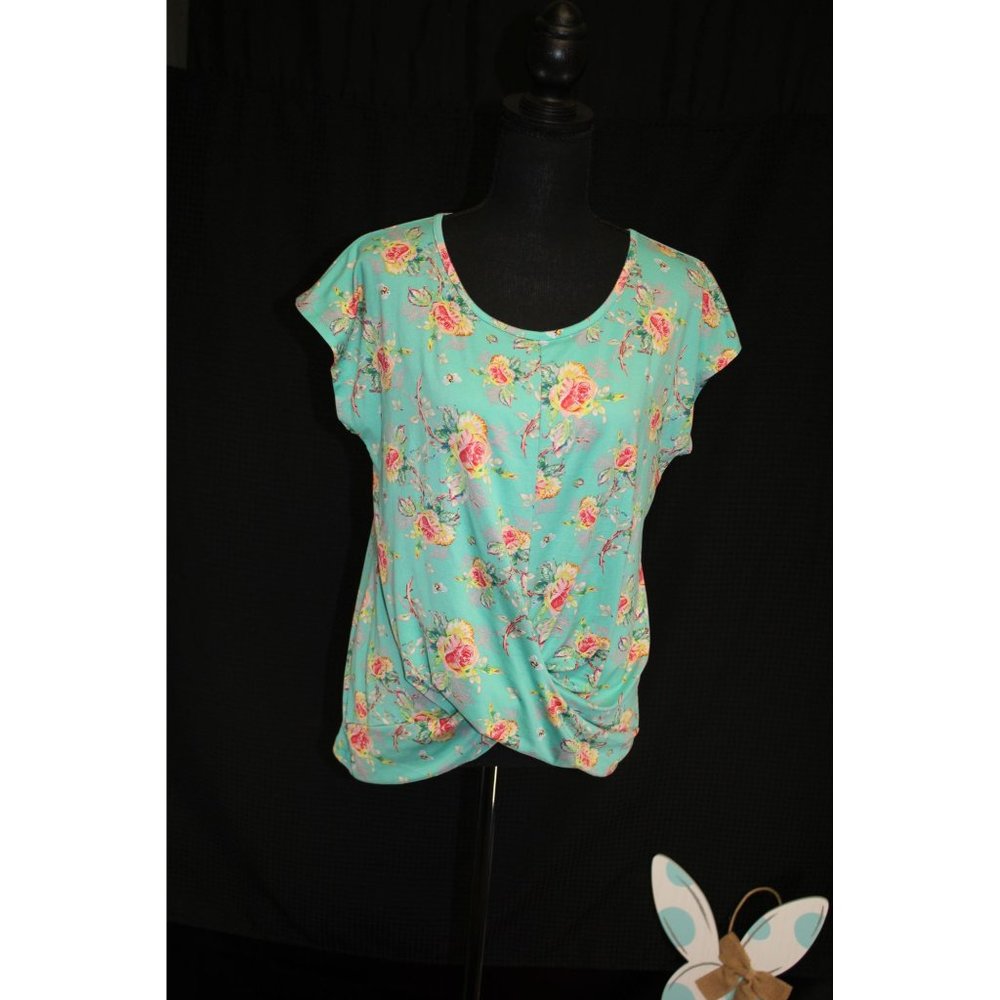 DoublJu Shirt/ (Size M) /Aqua with flowers